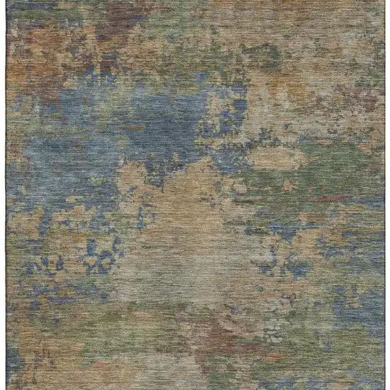 Denim Blue And Beige Abstract Washable Area Rug With UV Protection Photo 4