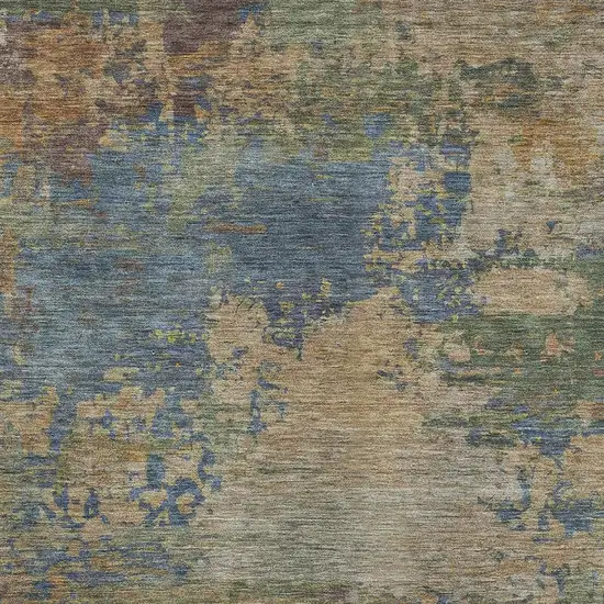 Denim Blue And Beige Abstract Washable Area Rug With UV Protection Photo 3