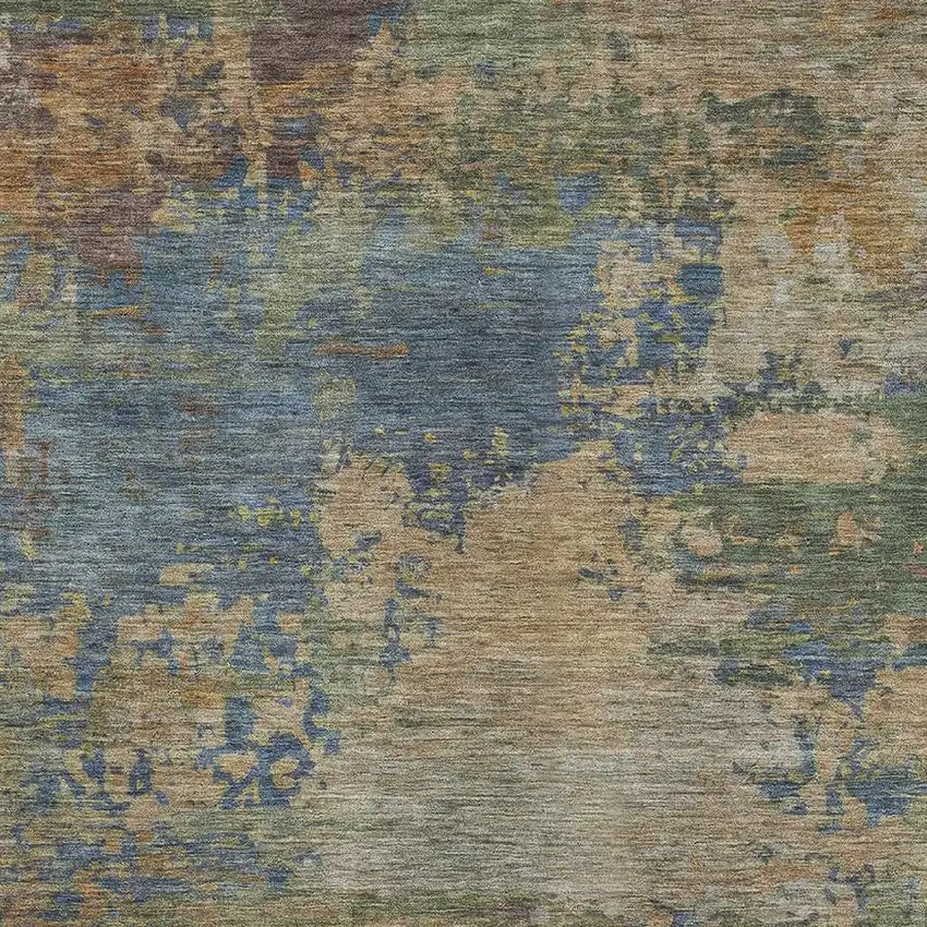 Denim Blue And Beige Abstract Washable Area Rug With UV Protection Photo 3