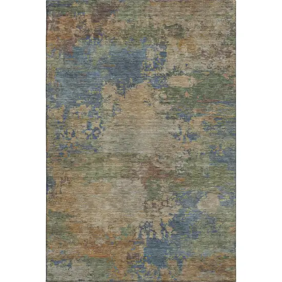 Denim Blue And Beige Abstract Washable Area Rug With UV Protection Photo 1