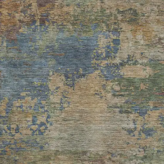 Denim Blue And Beige Abstract Washable Area Rug With UV Protection Photo 3