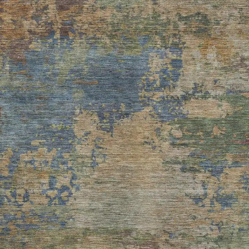 Denim Blue And Beige Abstract Washable Area Rug With UV Protection Photo 3