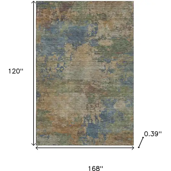 Denim Blue And Beige Abstract Washable Area Rug With UV Protection Photo 9