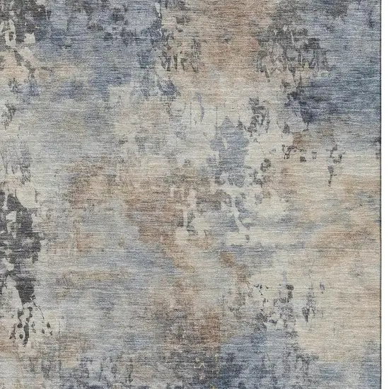 Denim Blue And Beige Abstract Washable Area Rug With UV Protection Photo 3