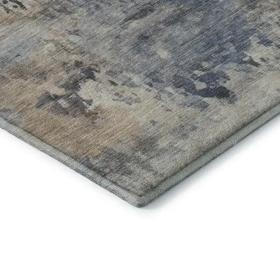 Denim Blue And Beige Abstract Washable Area Rug With UV Protection Photo 7