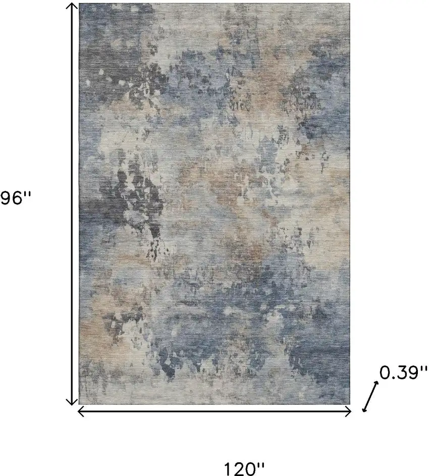 Denim Blue And Beige Abstract Washable Area Rug With UV Protection Photo 9