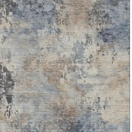 Denim Blue And Beige Abstract Washable Area Rug With UV Protection Photo 3