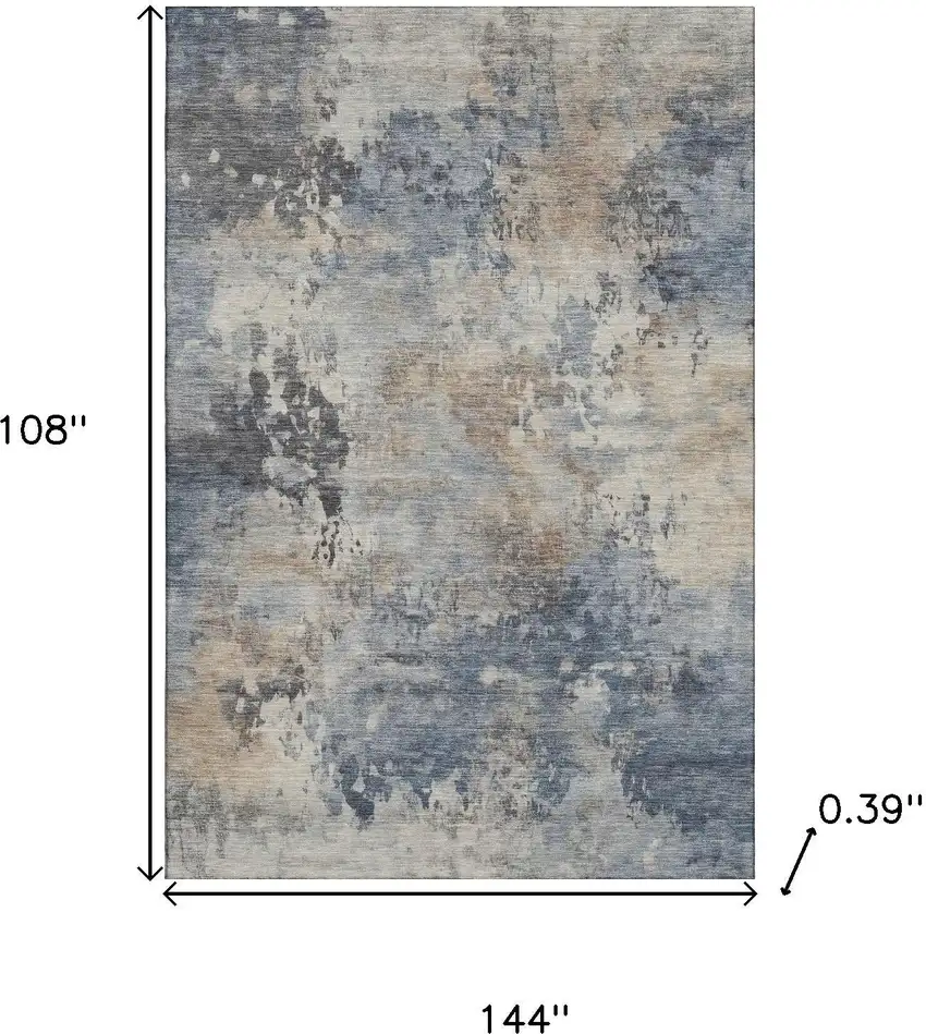 Denim Blue And Beige Abstract Washable Area Rug With UV Protection Photo 9