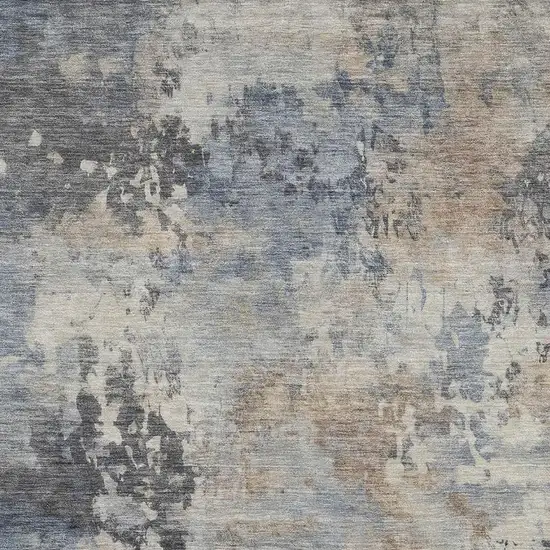 Denim Blue And Beige Abstract Washable Area Rug With UV Protection Photo 3