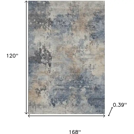 Denim Blue And Beige Abstract Washable Area Rug With UV Protection Photo 9