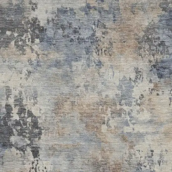 Denim Blue And Beige Abstract Washable Area Rug With UV Protection Photo 3
