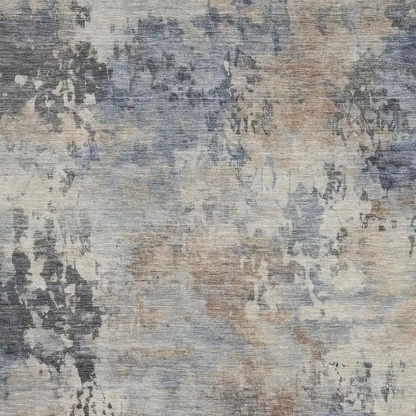 Denim Blue And Beige Abstract Washable Area Rug With UV Protection Photo 3