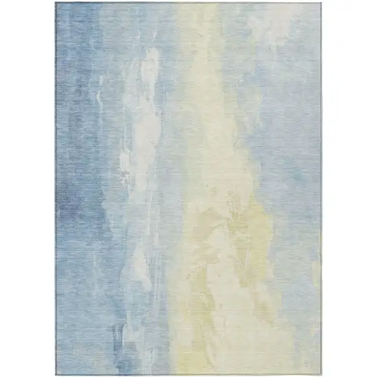 Denim Blue And Beige Abstract Washable Indoor Outdoor Area Rug Photo 8