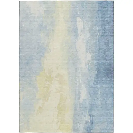 Denim Blue And Beige Abstract Washable Indoor Outdoor Area Rug Photo 1