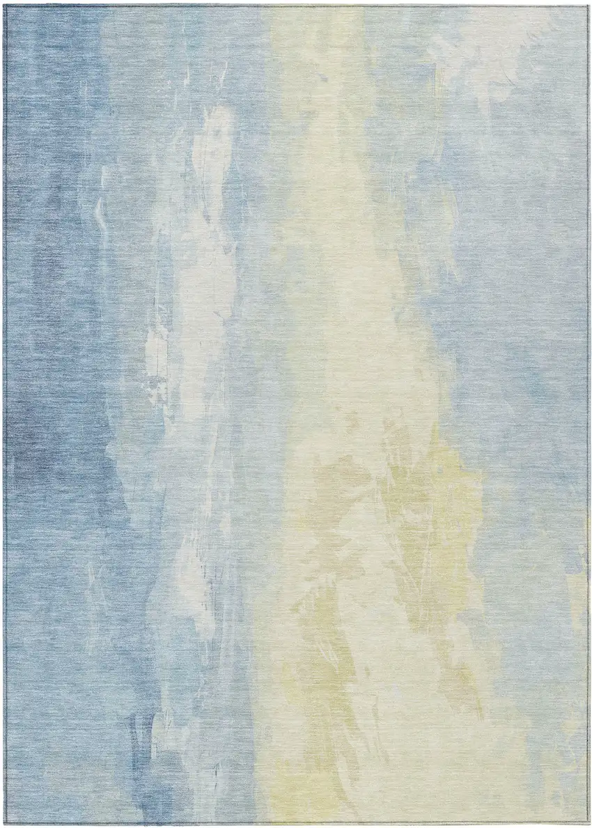 Denim Blue And Beige Abstract Washable Indoor Outdoor Area Rug Photo 8