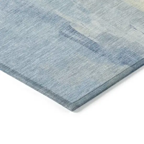 Denim Blue And Beige Abstract Washable Indoor Outdoor Area Rug Photo 9