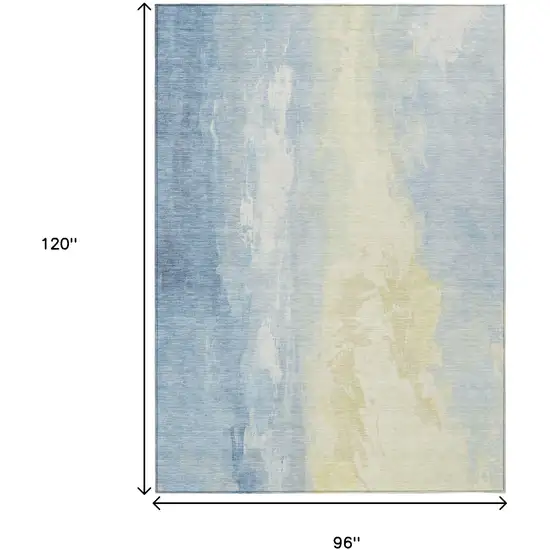 Denim Blue And Beige Abstract Washable Indoor Outdoor Area Rug Photo 9