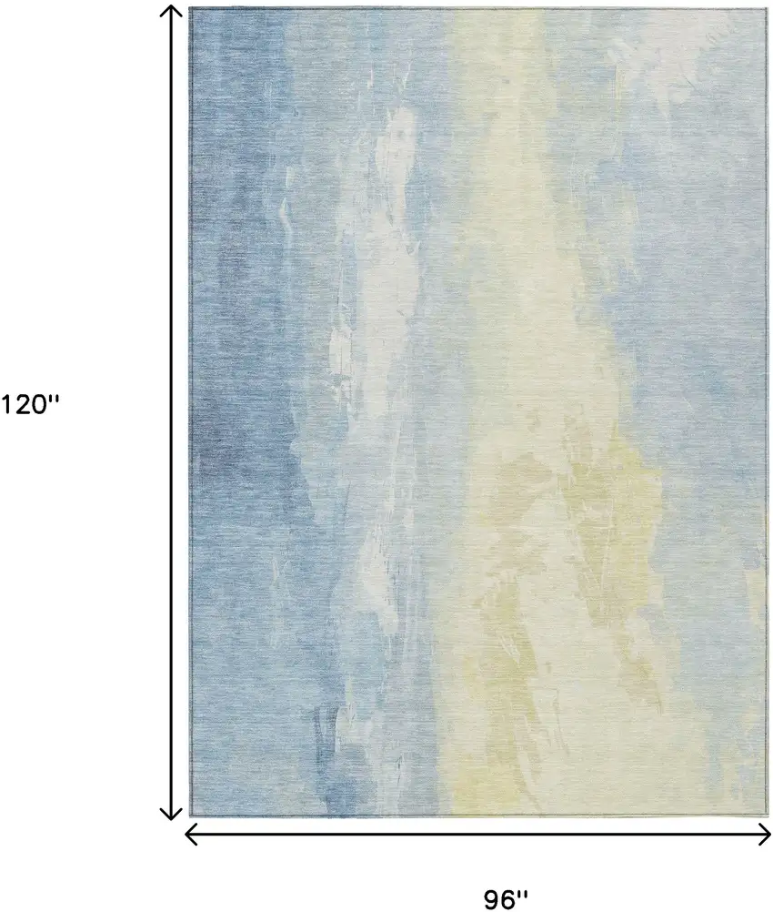 Denim Blue And Beige Abstract Washable Indoor Outdoor Area Rug Photo 9