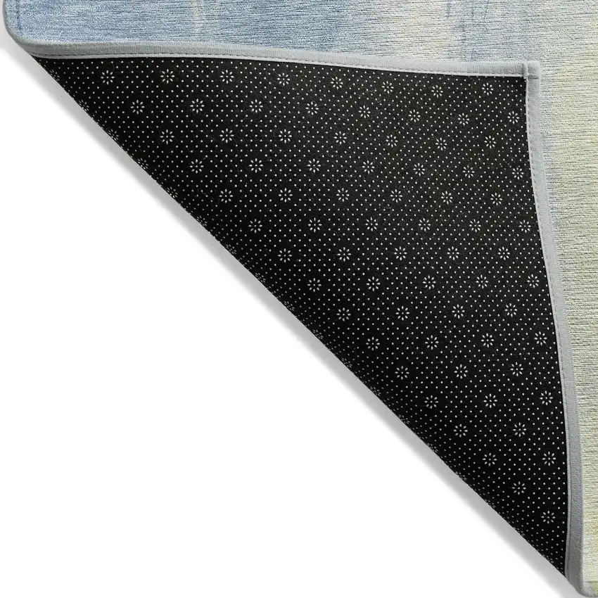 Denim Blue And Beige Abstract Washable Indoor Outdoor Area Rug Photo 7