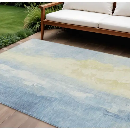 Denim Blue And Beige Abstract Washable Indoor Outdoor Area Rug Photo 2