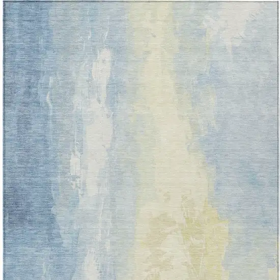 Denim Blue And Beige Abstract Washable Indoor Outdoor Area Rug Photo 6