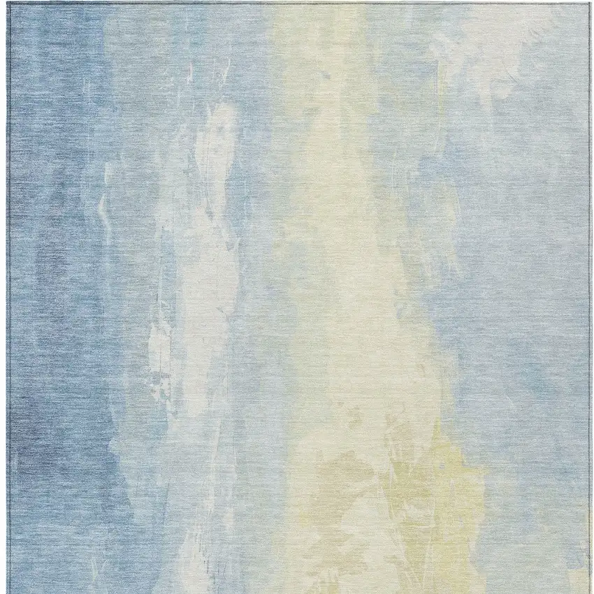 Denim Blue And Beige Abstract Washable Indoor Outdoor Area Rug Photo 6