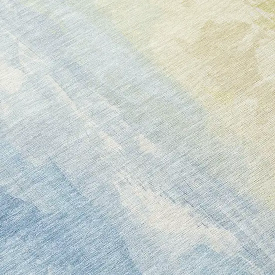 Denim Blue And Beige Abstract Washable Indoor Outdoor Area Rug Photo 8