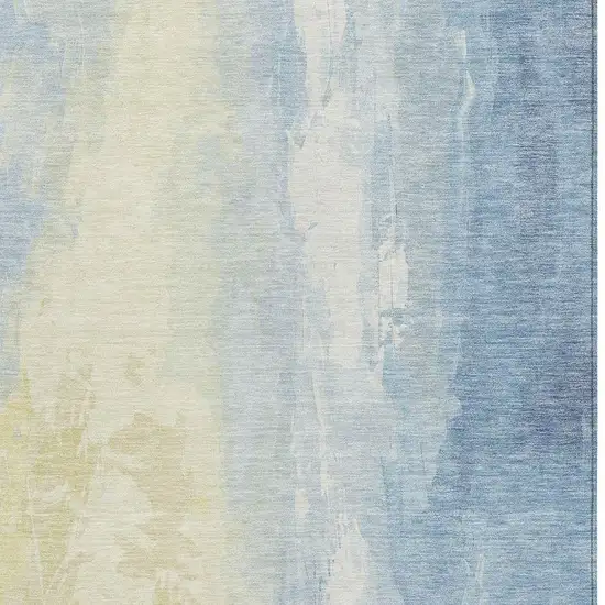 Denim Blue And Beige Abstract Washable Indoor Outdoor Area Rug Photo 3