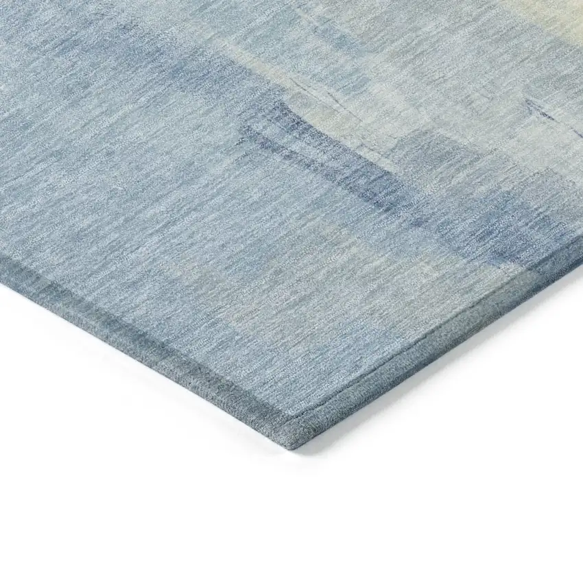 Denim Blue And Beige Abstract Washable Indoor Outdoor Area Rug Photo 9