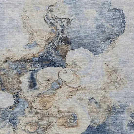 Denim Blue And Beige Abstract Washable Indoor Outdoor Area Rug Photo 3