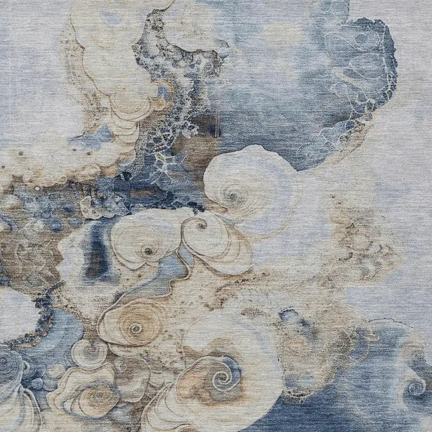 Denim Blue And Beige Abstract Washable Indoor Outdoor Area Rug Photo 4