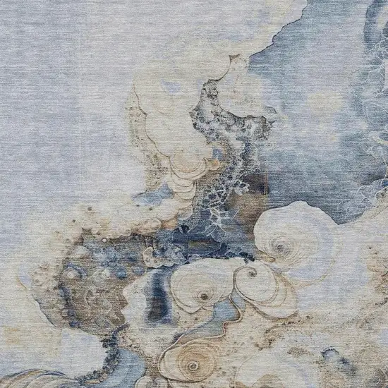 Denim Blue And Beige Abstract Washable Indoor Outdoor Area Rug Photo 3