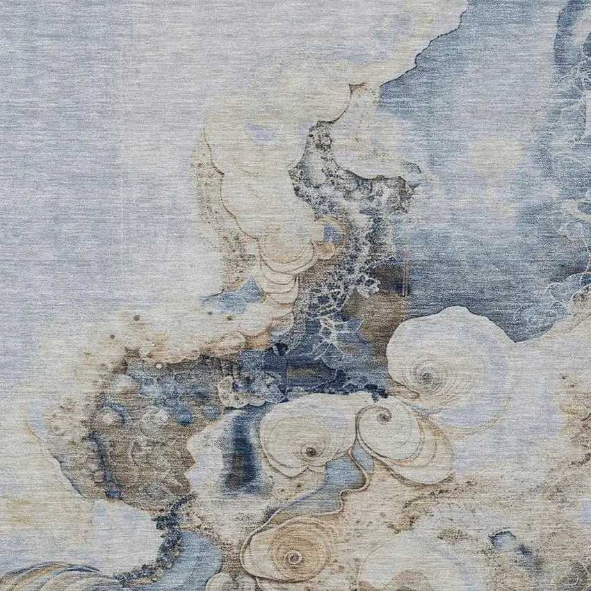 Denim Blue And Beige Abstract Washable Indoor Outdoor Area Rug Photo 3