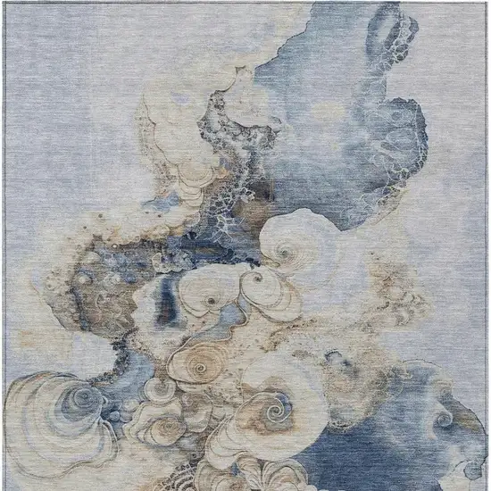 Denim Blue And Beige Abstract Washable Indoor Outdoor Area Rug Photo 3