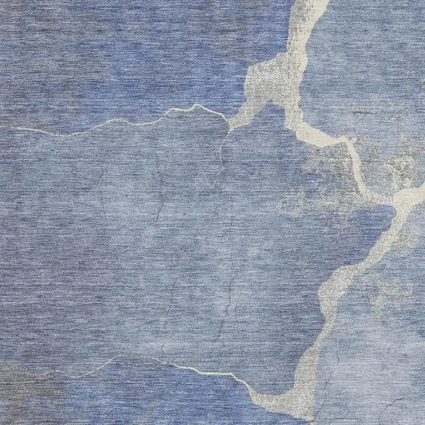 Denim Blue And Beige Abstract Washable Indoor Outdoor Area Rug Photo 3