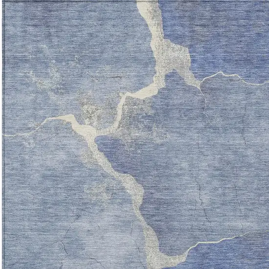 Denim Blue And Beige Abstract Washable Indoor Outdoor Area Rug Photo 6