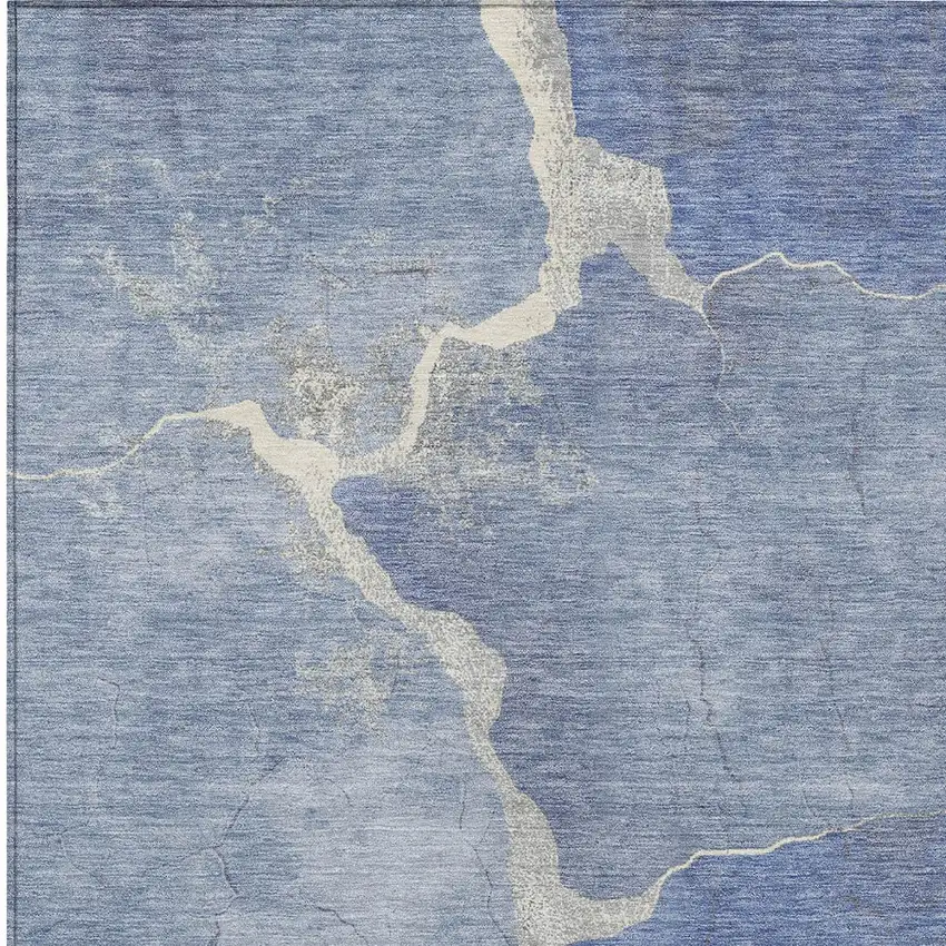 Denim Blue And Beige Abstract Washable Indoor Outdoor Area Rug Photo 6