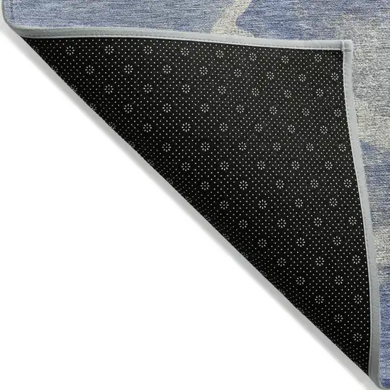 Denim Blue And Beige Abstract Washable Indoor Outdoor Area Rug Photo 7