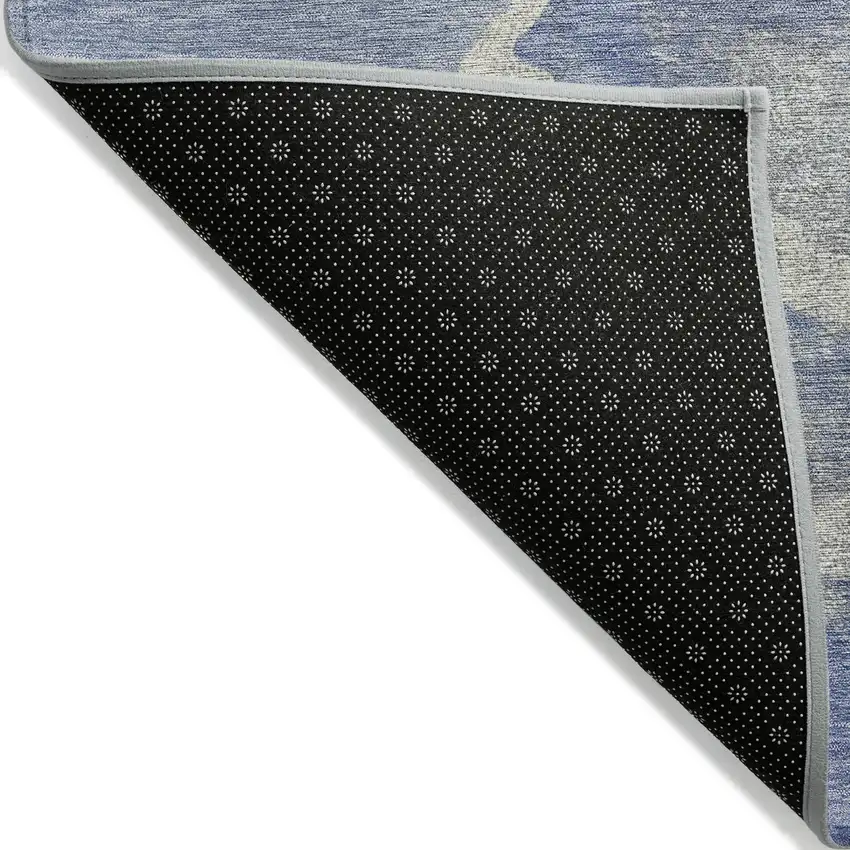 Denim Blue And Beige Abstract Washable Indoor Outdoor Area Rug Photo 7