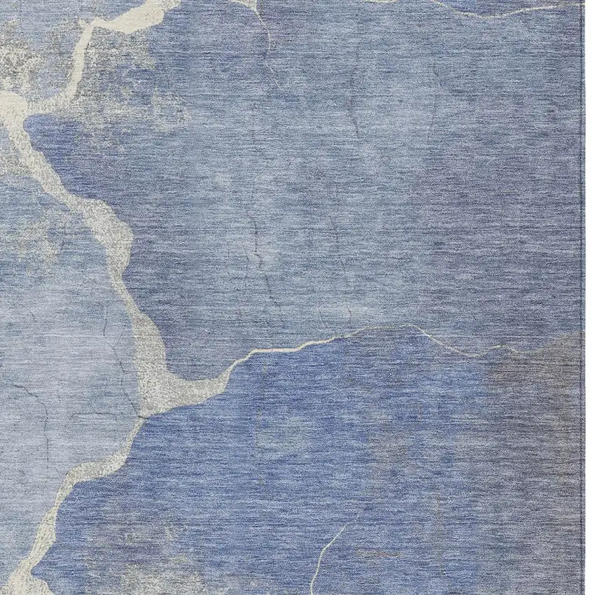 Denim Blue And Beige Abstract Washable Indoor Outdoor Area Rug Photo 6