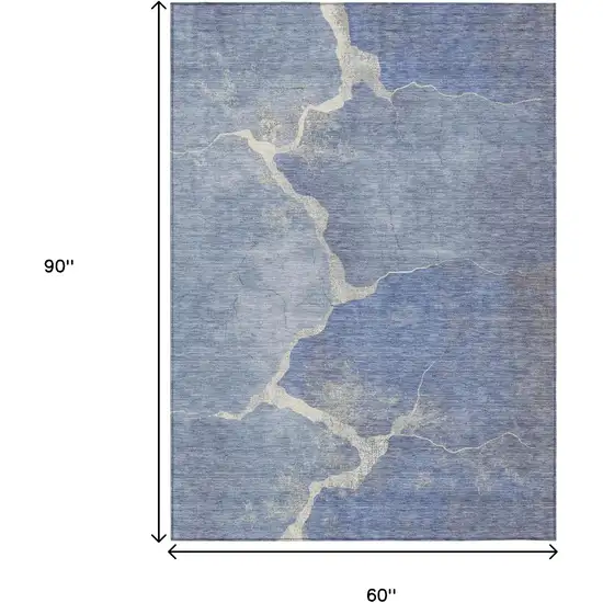 Denim Blue And Beige Abstract Washable Indoor Outdoor Area Rug Photo 9