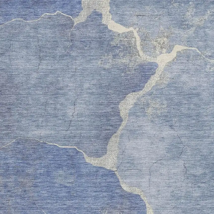 Denim Blue And Beige Abstract Washable Indoor Outdoor Area Rug Photo 3