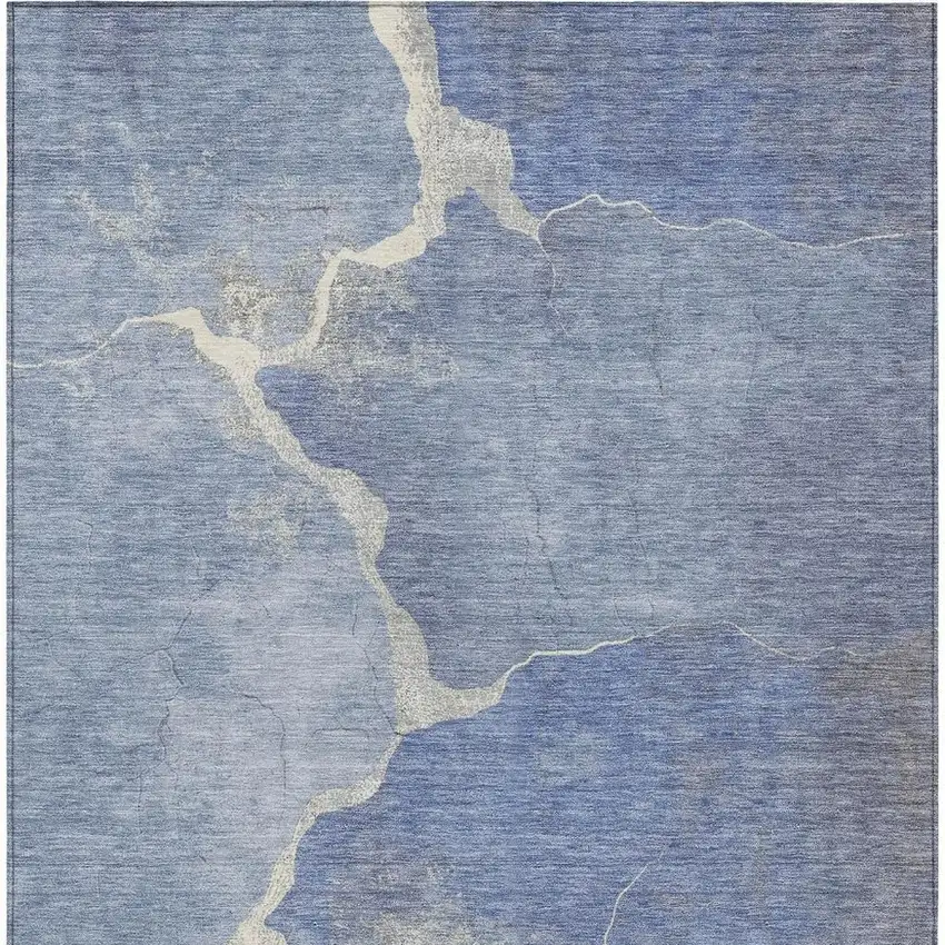 Denim Blue And Beige Abstract Washable Indoor Outdoor Area Rug Photo 3