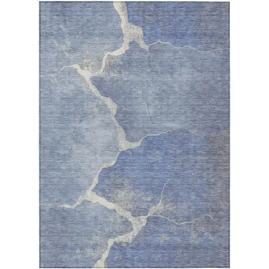 Denim Blue And Beige Abstract Washable Indoor Outdoor Area Rug Photo 1