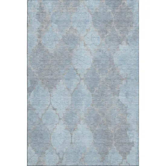Denim Blue And Beige Damask Washable Area Rug With UV Protection Photo 1