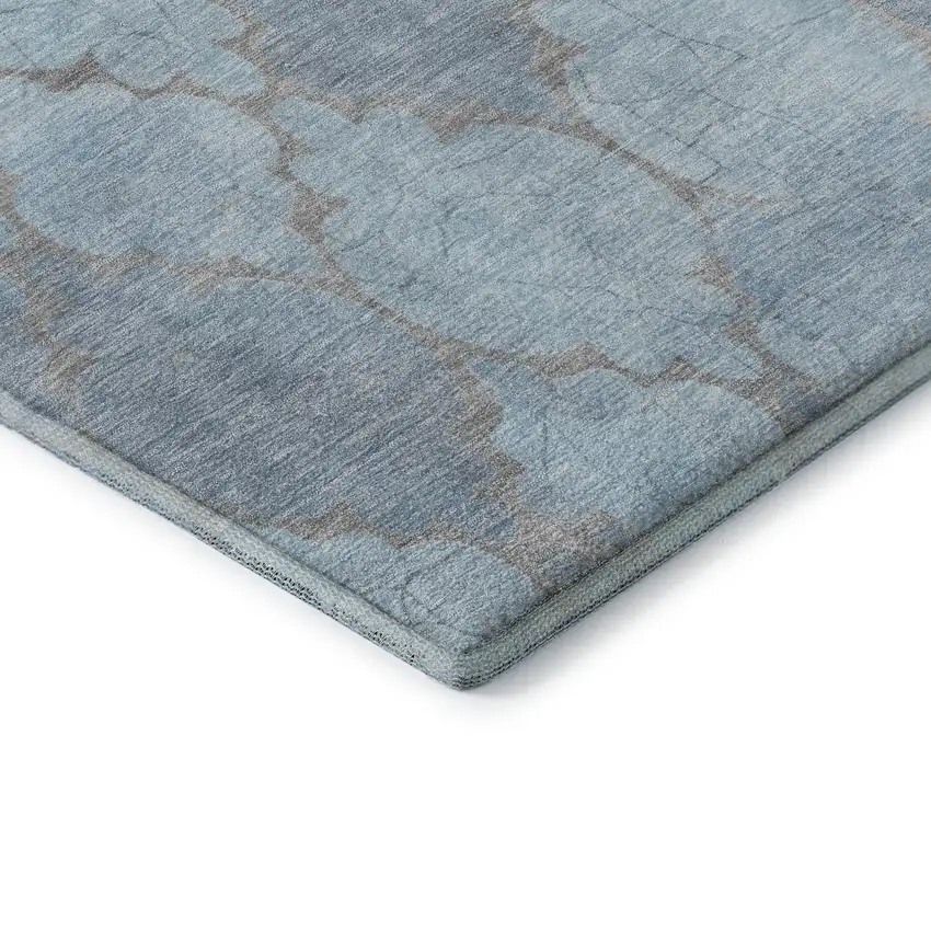 Denim Blue And Beige Damask Washable Area Rug With UV Protection Photo 6