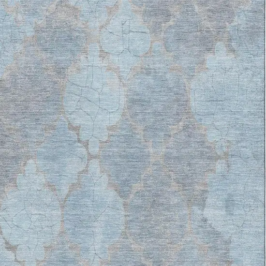 Denim Blue And Beige Damask Washable Area Rug With UV Protection Photo 2
