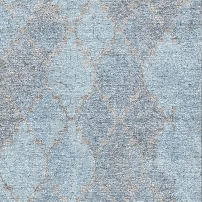 Denim Blue And Beige Damask Washable Area Rug With UV Protection Photo 2