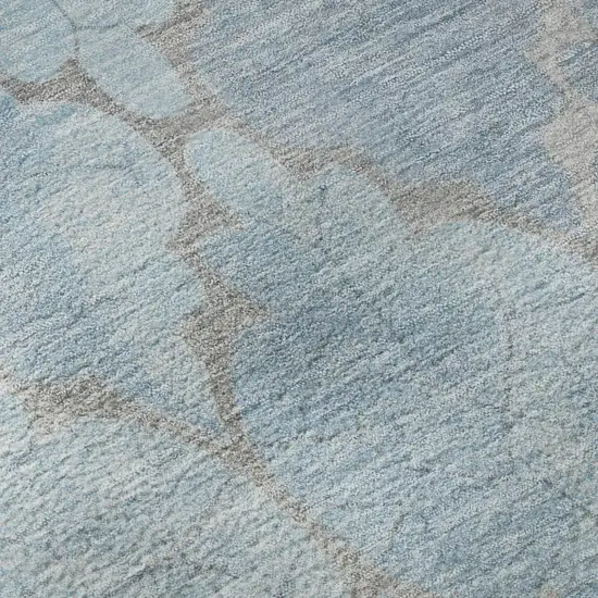 Denim Blue And Beige Damask Washable Area Rug With UV Protection Photo 9