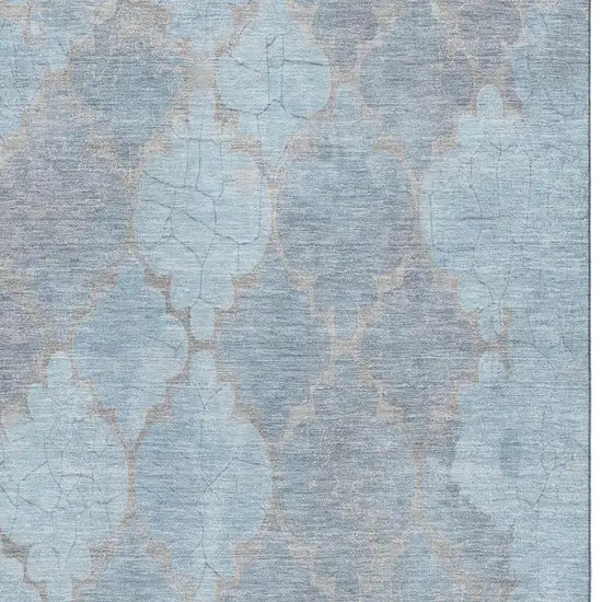 Denim Blue And Beige Damask Washable Area Rug With UV Protection Photo 2
